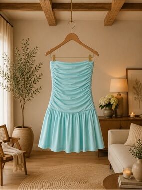 Susana Monaco Mint Creme Strapless Ruched Fit Flare Mini Dress Medium NWT Travel